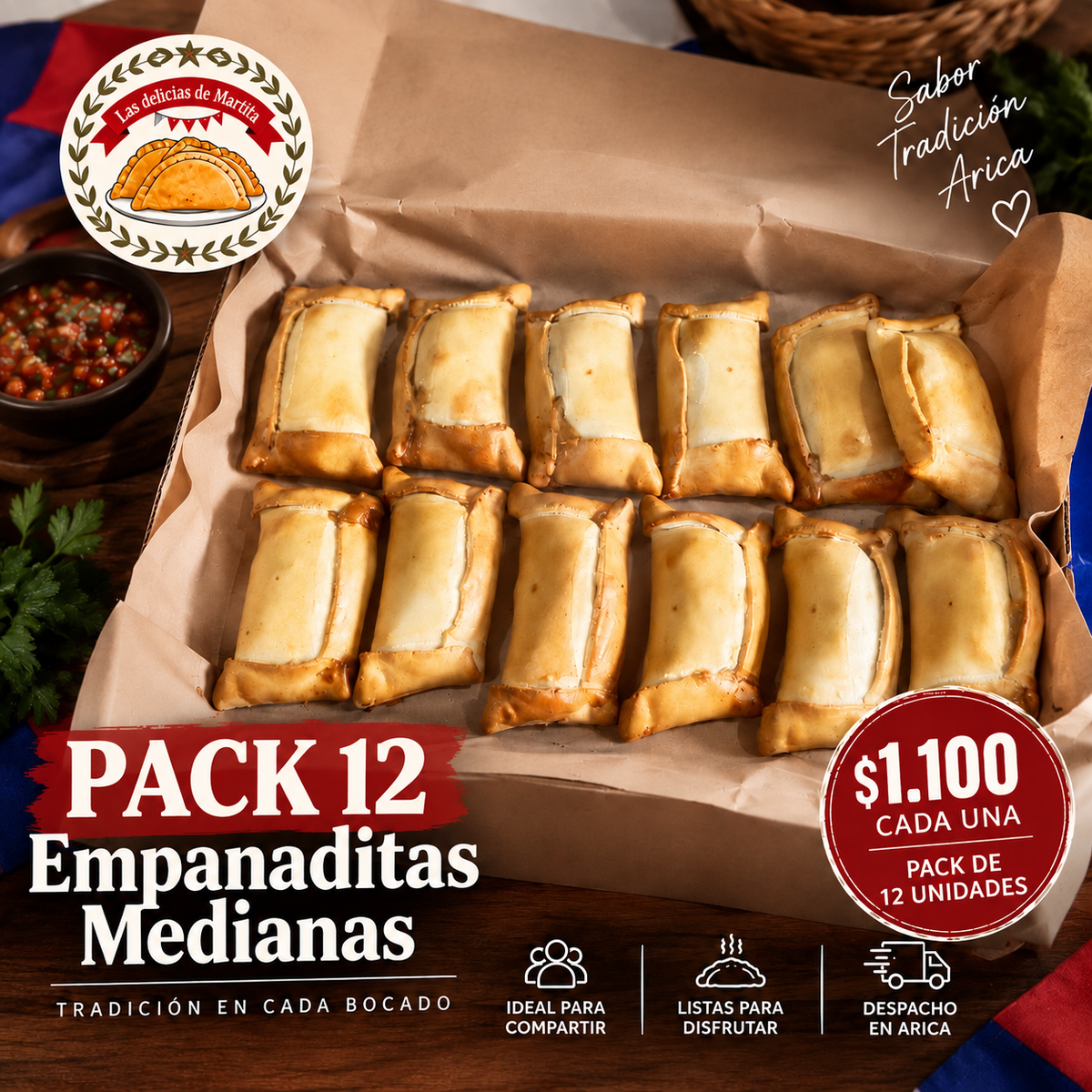 Pack 12 empanaditas medianas